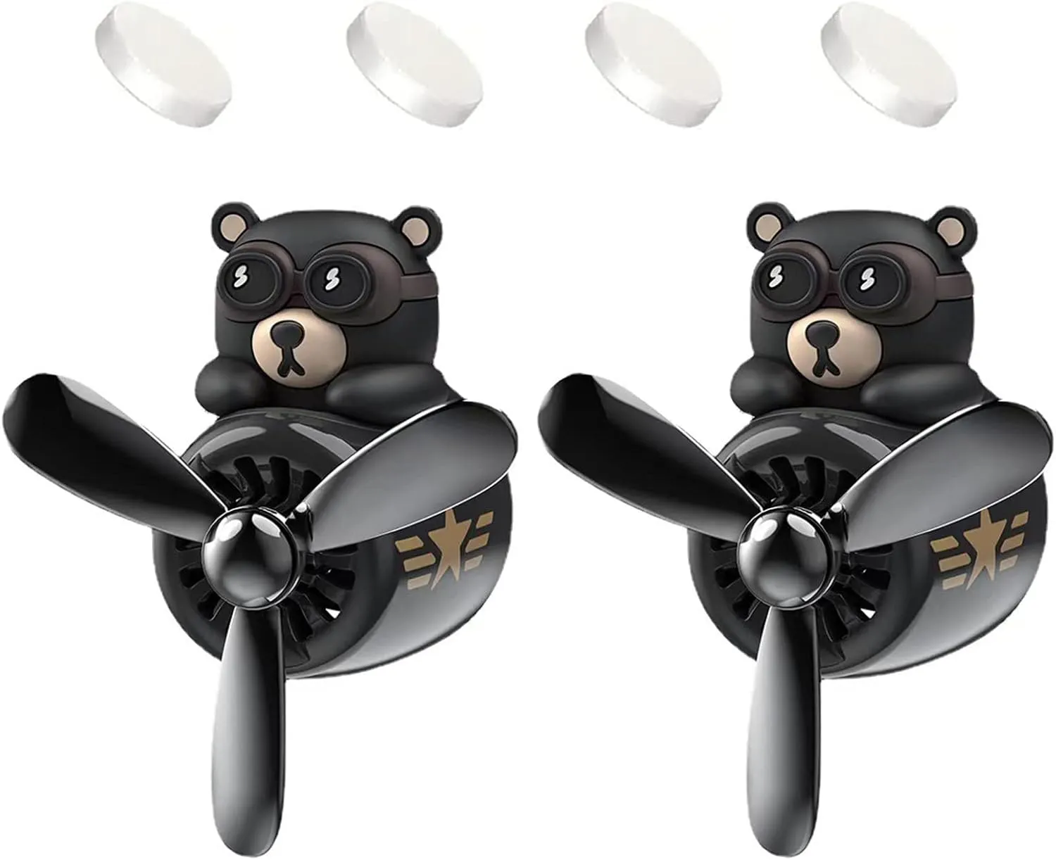 2 Pieces Car Air Fresheners, Cute Bear Pilot Car Diffuser, Propeller Air Outlet Vent Fresheners, Suitable for Automotive Interior Decoration (bear bear)