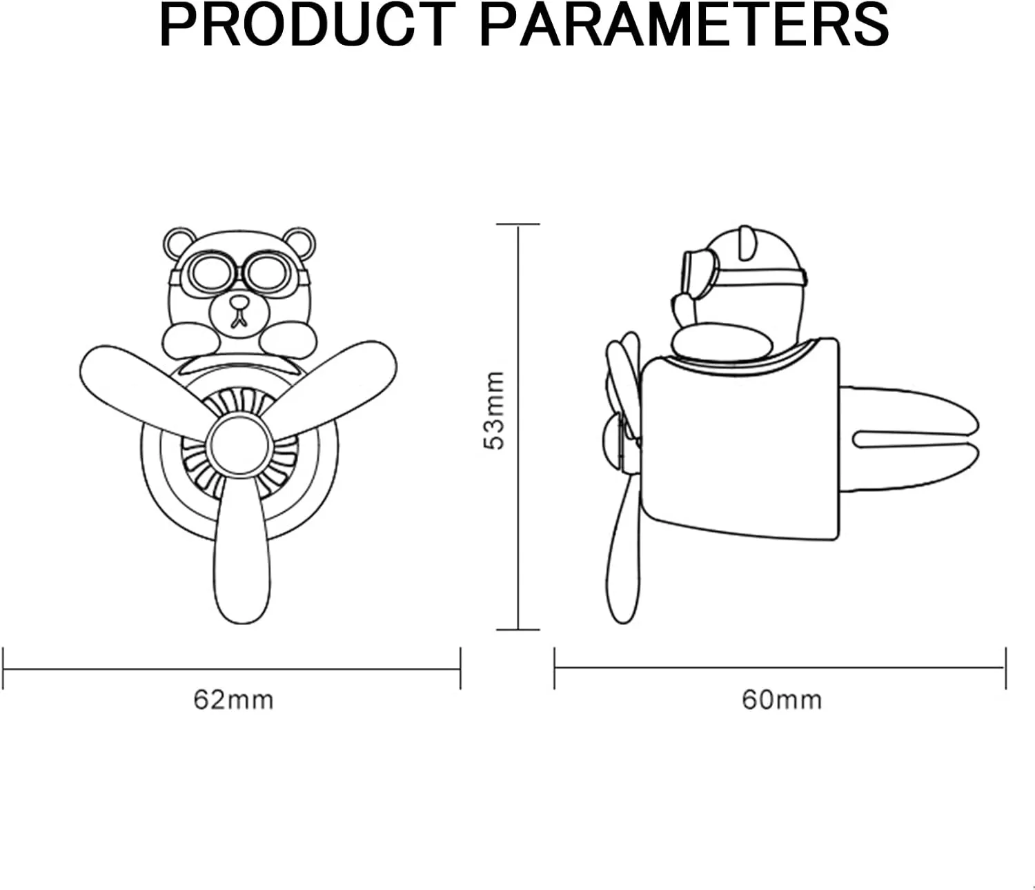 2 Pieces Car Air Fresheners, Cute Bear Pilot Car Diffuser, Propeller Air Outlet Vent Fresheners, Suitable for Automotive Interior Decoration (bear bear)