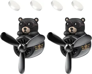 2 Pieces Car Air Fresheners, Cute Bear Pilot Car Diffuser, Propeller Air Outlet Vent Fresheners, Suitable for Automotive Interior Decoration (bear bear)