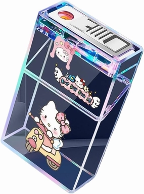 2024Transparent Cigarette Case Lighter - 2-in-1 Built-in Flame Igniter, Colorful LED Atmosphere Light, Large Capacity for 20 Cigarettes, Sleek and Waterproof Design, Convenient Type-C Charging. (Colo