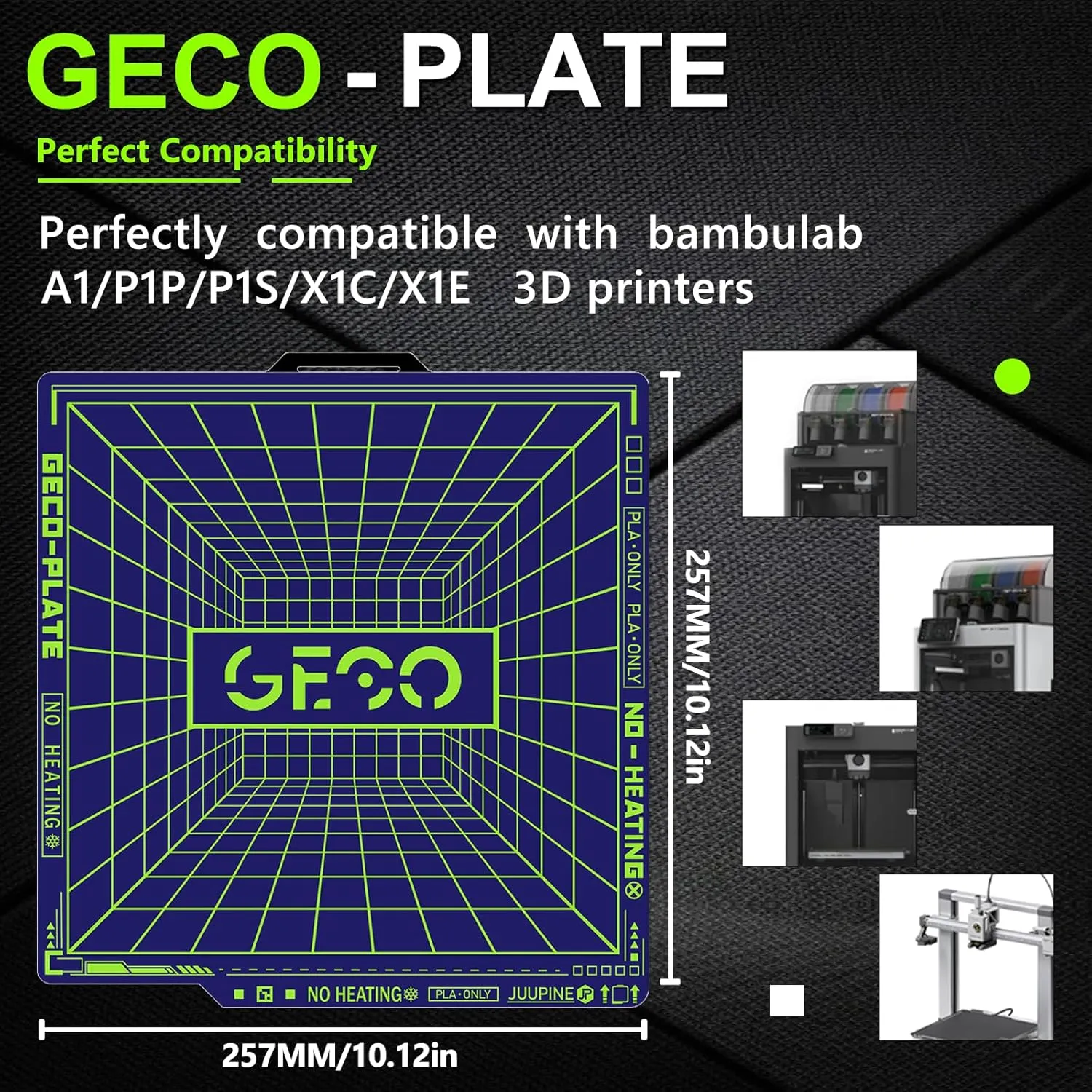 2025 Print Plate, GECO Plate Printing PLA Plate (No Heating) for Bambu Lab P1S/P1P/X1/X1C/X1E/A1 3D Printer 257 x 257 mm Carbon Plate 0°C Printing Heat Bed