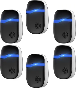 2025 Upgraded Ultrasonic Repeller Control 6 Packs, Indoor Ultrasonic Repellent for Roach, Rodent, Mouse, Bugs, Ant, Mosquito, Mice, Spider, Electronic Plug in Pest Control-Black