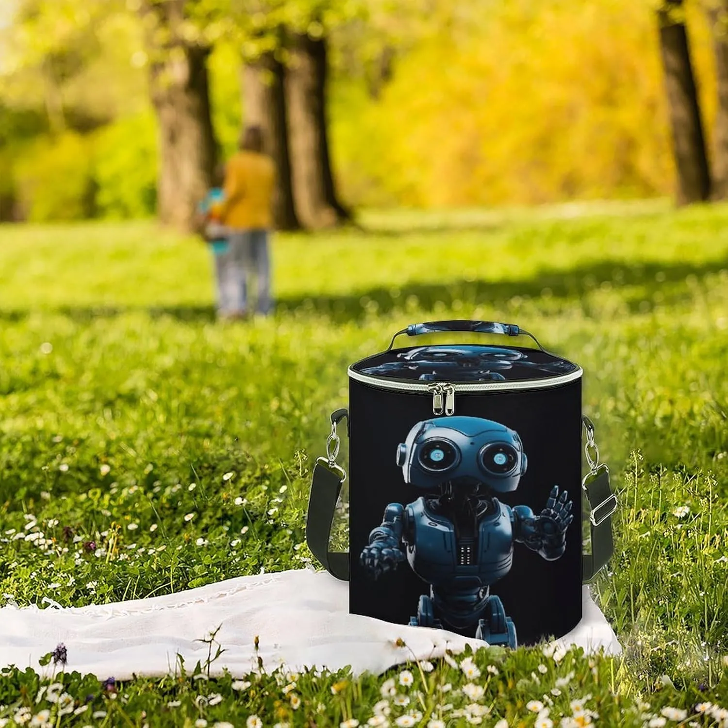 24 Cans Collapsible Soft Cooler Bag,Blue Robot Large Leakproof Camping Cooler,Portable Travel Cooler for Picnic, Camping, Beach, Trip