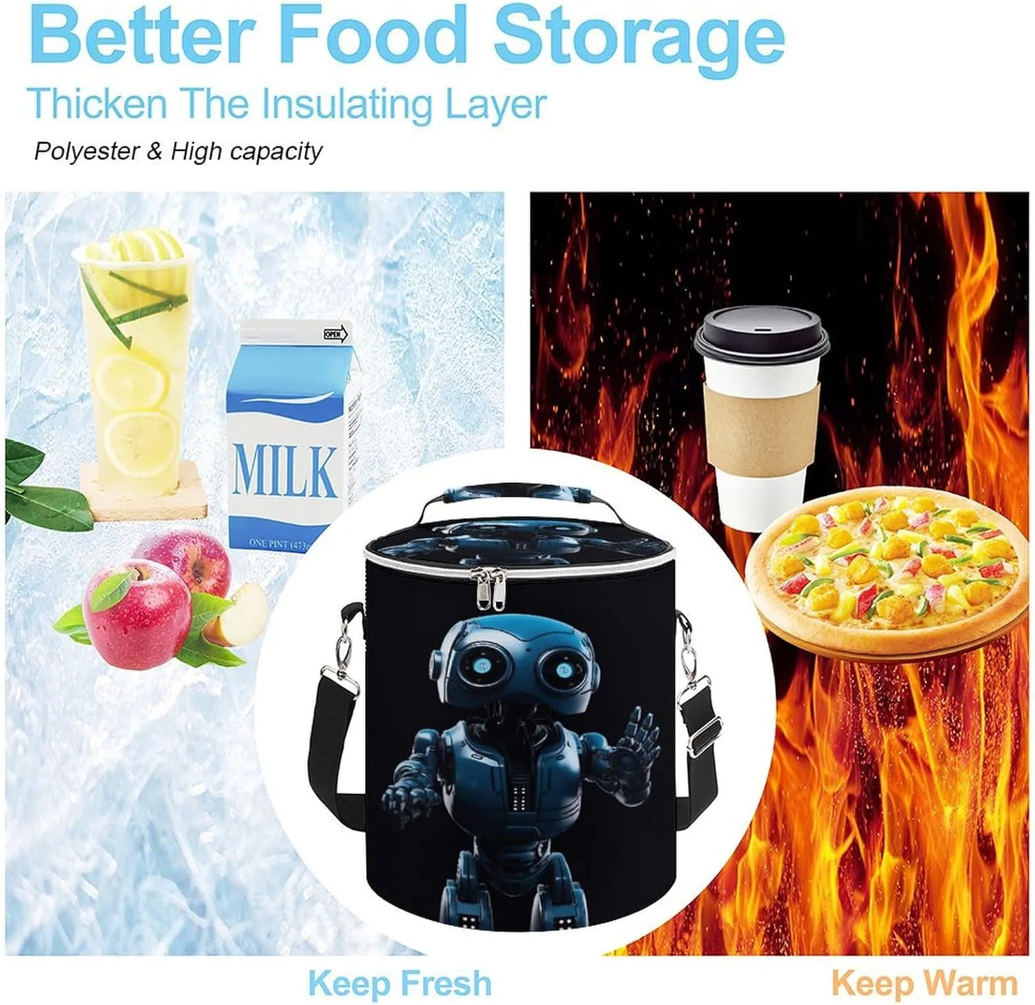 24 Cans Collapsible Soft Cooler Bag,Blue Robot Large Leakproof Camping Cooler,Portable Travel Cooler for Picnic, Camping, Beach, Trip