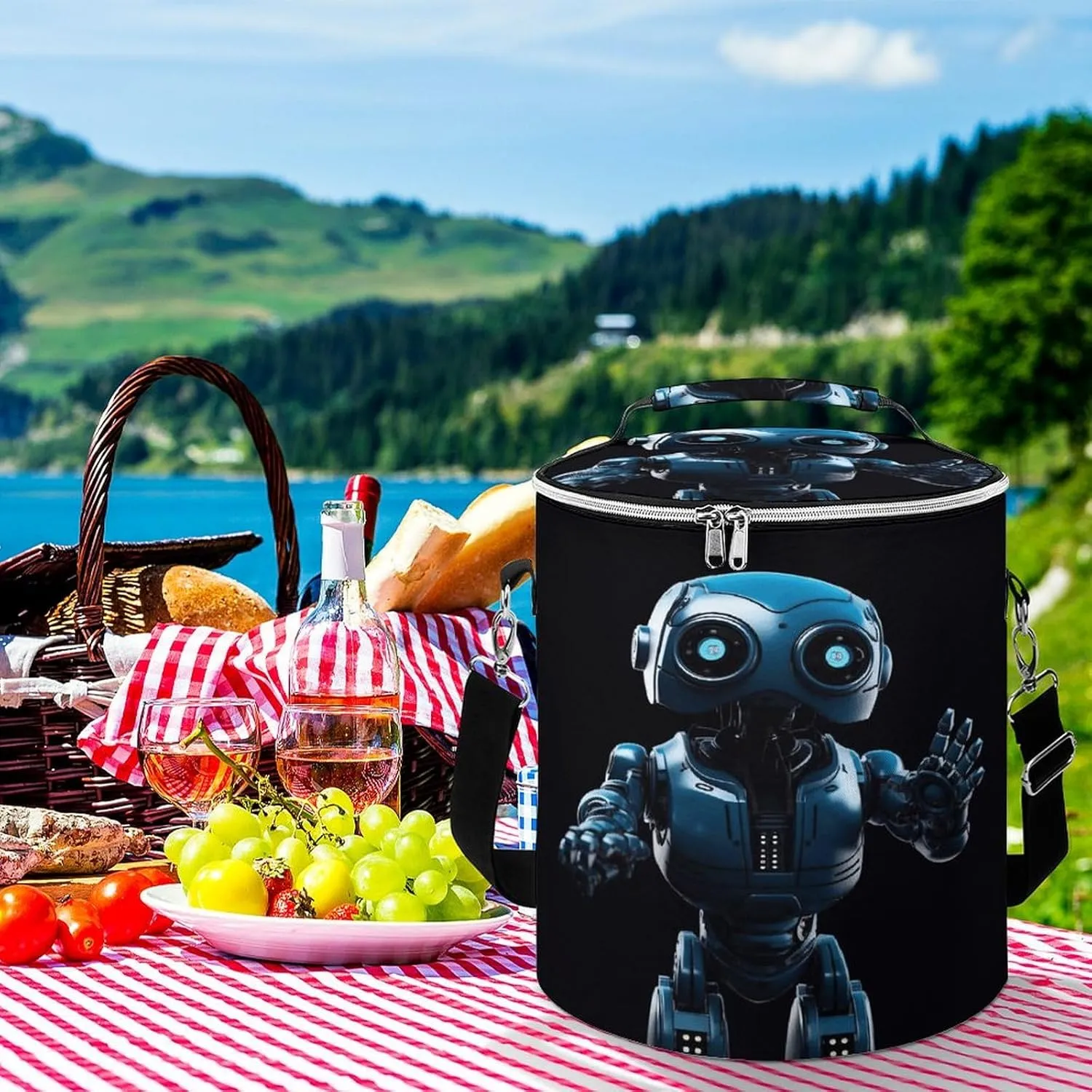 24 Cans Collapsible Soft Cooler Bag,Blue Robot Large Leakproof Camping Cooler,Portable Travel Cooler for Picnic, Camping, Beach, Trip
