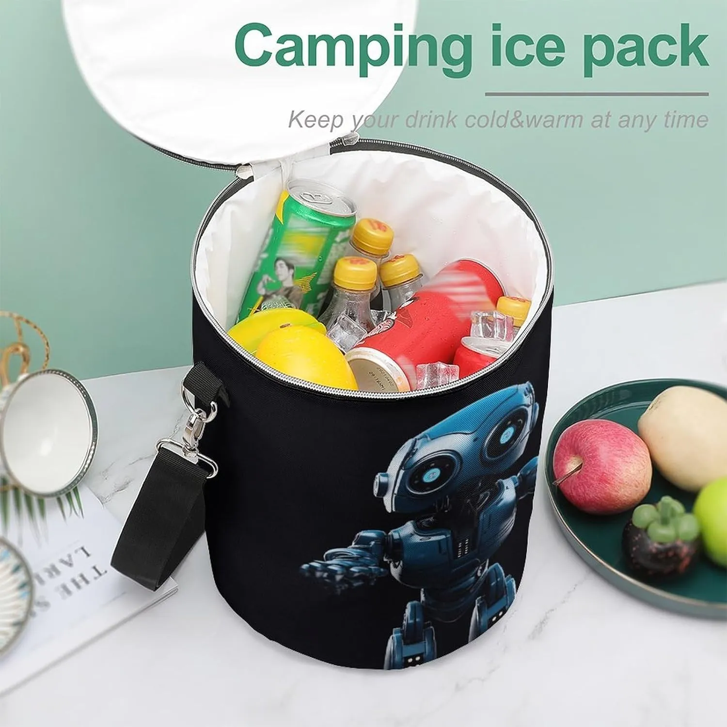 24 Cans Collapsible Soft Cooler Bag,Blue Robot Large Leakproof Camping Cooler,Portable Travel Cooler for Picnic, Camping, Beach, Trip