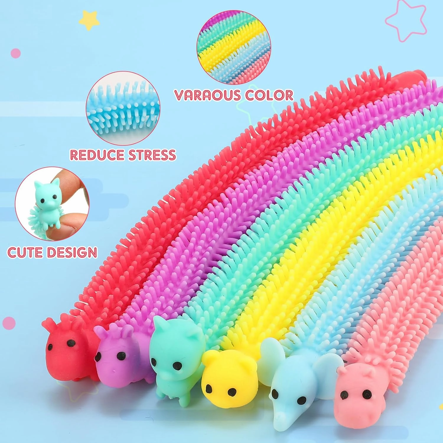 24 Pcs Fidget Worm Stretchy Strings Toy Colorful Fidget Sensory ADD, ADHD or Autism, Relaxing Toys (7.9 Inches,Cute Animal)
