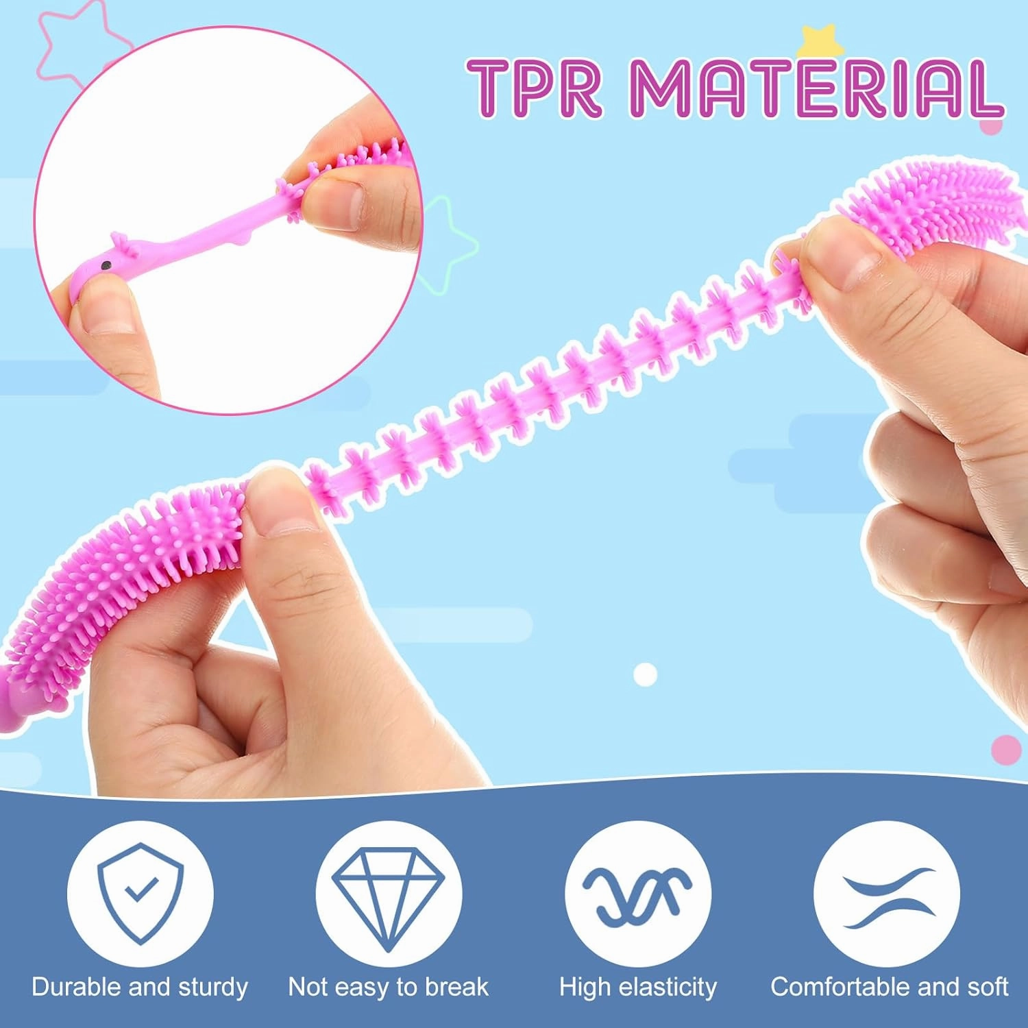 24 Pcs Fidget Worm Stretchy Strings Toy Colorful Fidget Sensory ADD, ADHD or Autism, Relaxing Toys (7.9 Inches,Cute Animal)