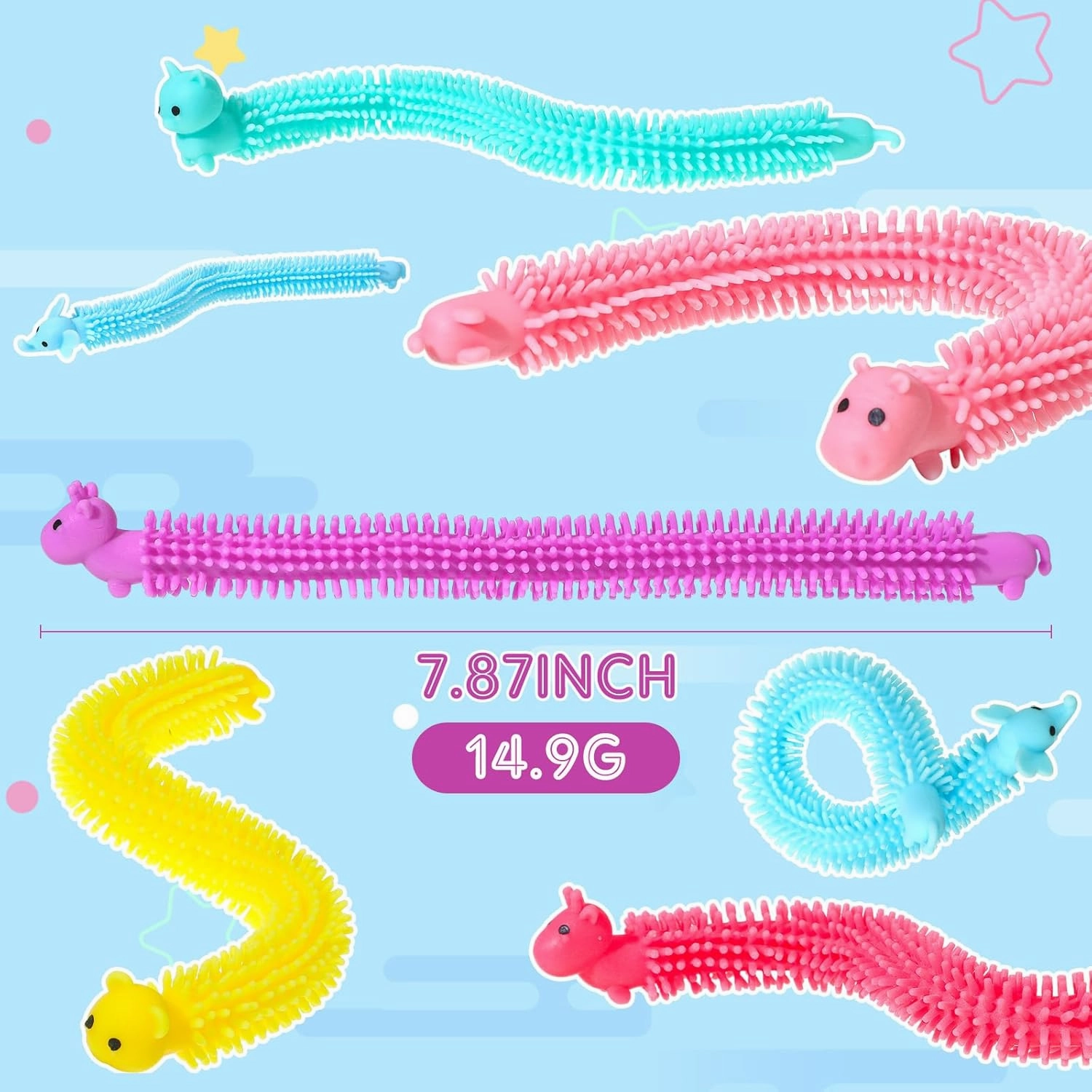 24 Pcs Fidget Worm Stretchy Strings Toy Colorful Fidget Sensory ADD, ADHD or Autism, Relaxing Toys (7.9 Inches,Cute Animal)