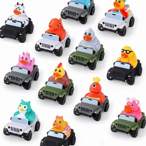 24 Pcs Rubber Ducks Ducks for Jeeps, 3.5 Inch Rubber Cars for Ducking Suitable for 2 Inch Ducks, 12 Ducks Assortment with 12 Cars, Baby Bath Toy Summer Gifts Party Favors