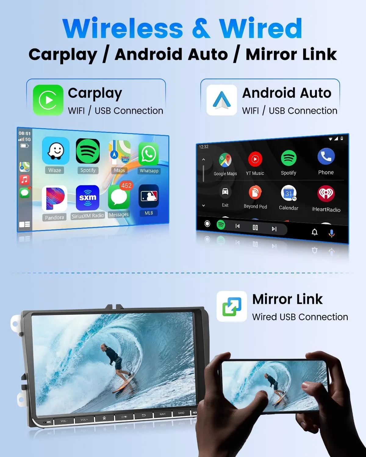 2G 64G Carplay Car Radio for VW Passat Jetta Tiguan Golf MK5 MK6 T5 EOS Polo, Rimoody Android 13 Car Stereo HiFi 9 Inch Touchscreen Android Auto GPS Navigation WiFi Bluetooth FM SWC Backup Camera