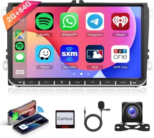 2G 64G Carplay Car Radio for VW Passat Jetta Tiguan Golf MK5 MK6 T5 EOS Polo, Rimoody Android 13 Car Stereo HiFi 9 Inch Touchscreen Android Auto GPS Navigation WiFi Bluetooth FM SWC Backup Camera