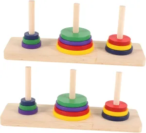 2Pcs Colorful Wooden Tower of Hanoi Puzzle Game Intellectual Brain Teaser for Adults and Brain Puzzle for Home DIY and Party Fun