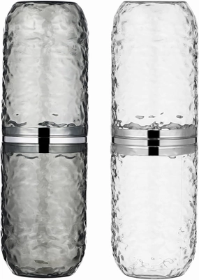 2PCS Travel Toothbrush Case with Cover, Portable Toothbrush Holder Cup Storage Container Dustproof Toothbrush Case for Bathroom Trip School Camping (Clear & Grey)