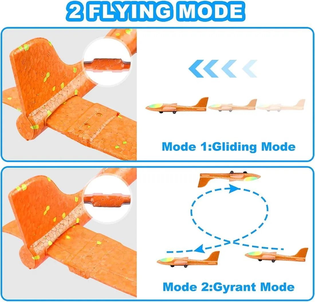 3 Pack Airplane Launcher Toy for Kids 13" Led Foam Glider Catapult Plane Kids Outdoor Toy 2 Flight Mode Foam Led Airplanes Outdoor Flying Toy 3 4 5 6 7 8 9 10 11 12 Old Boys Girls Birthday Gift