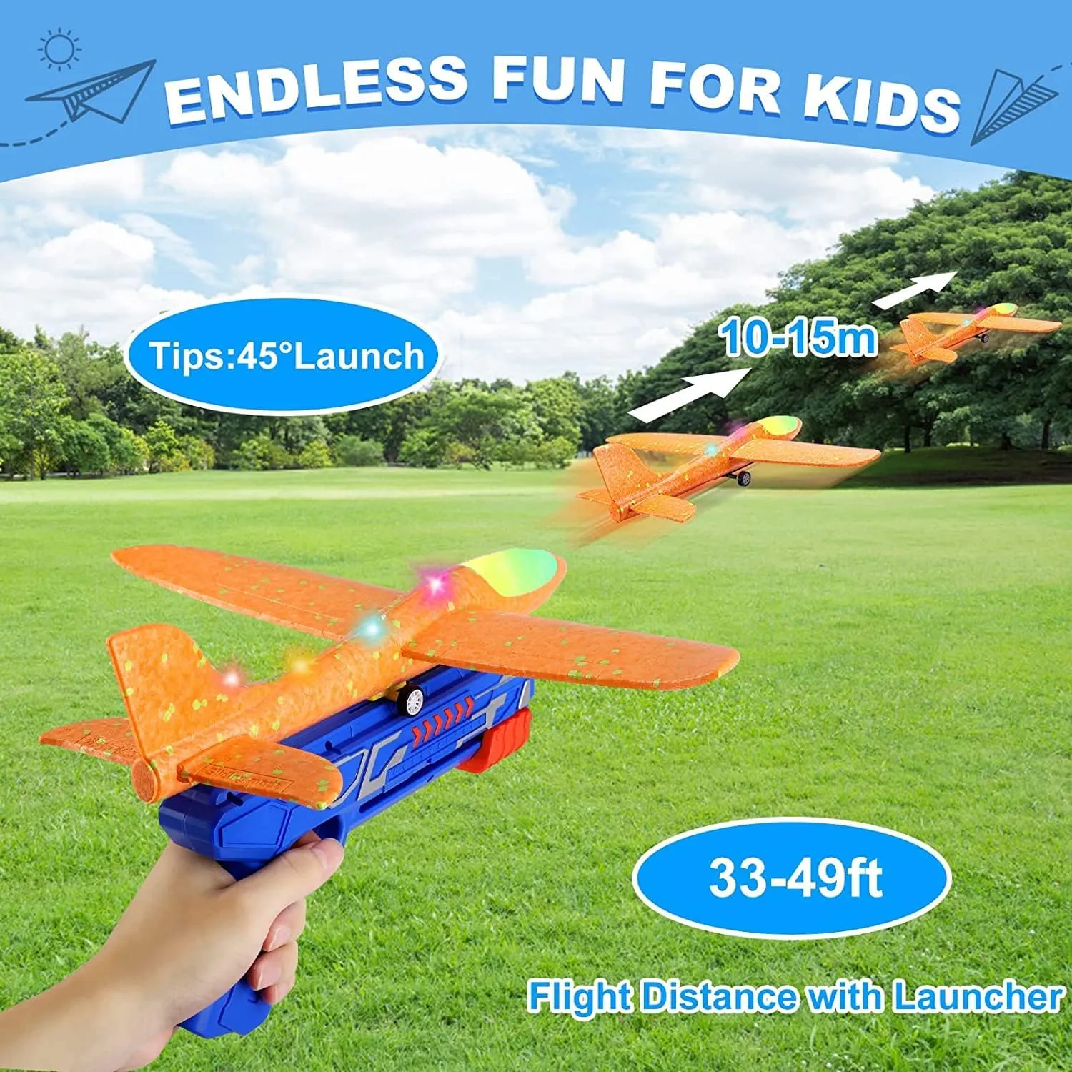 3 Pack Airplane Launcher Toy for Kids 13" Led Foam Glider Catapult Plane Kids Outdoor Toy 2 Flight Mode Foam Led Airplanes Outdoor Flying Toy 3 4 5 6 7 8 9 10 11 12 Old Boys Girls Birthday Gift