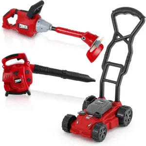 3 Pcs Toy Gardening Tool Set for Kids Toy Leaf Blower Lawn Trimmer Toy Chainsaw Push Lawn Mower Pretend Play Set with Lights and Sounds Birthday Gifts for Boys Girls(Stylish)