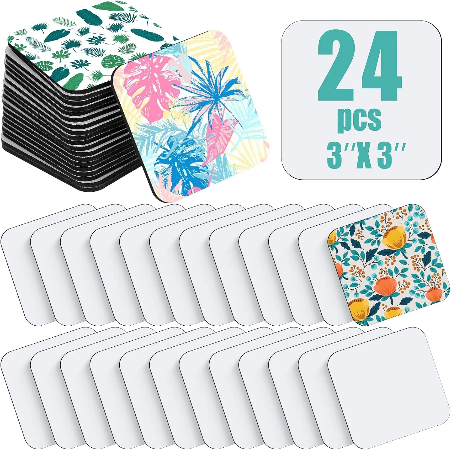 3 x 3 Inch Sublimation Blank Refrigerator Magnets Sublimation Square Fridge Magnets Magnet Blanks MDF DIY Decorative for Car Home Office Kitchen Wall(24 Set)