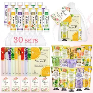 30 Pack Bulk Facial Mask, Bulk Hand Cream and Bulk Lip Balm Sets, Bridesmaid Gifts, Thank You Gifts, Bridal Shower Favors and Baby Shower Party Favors for Guests, Birthday Gifts, Small Gifts for Women