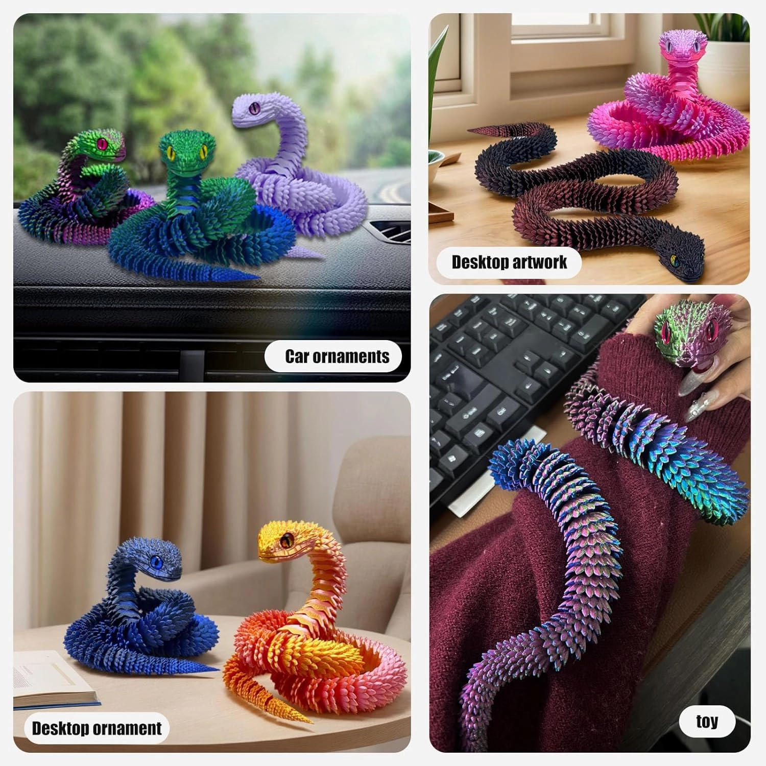 30 Inch 3D Printed Snake - Movable Articulated Snake, Perfect 3D Printed Animals for Educational Toys! Must-Have Toys for Kids and Collectors, Home Office Executive Desk Decor (Black Red)