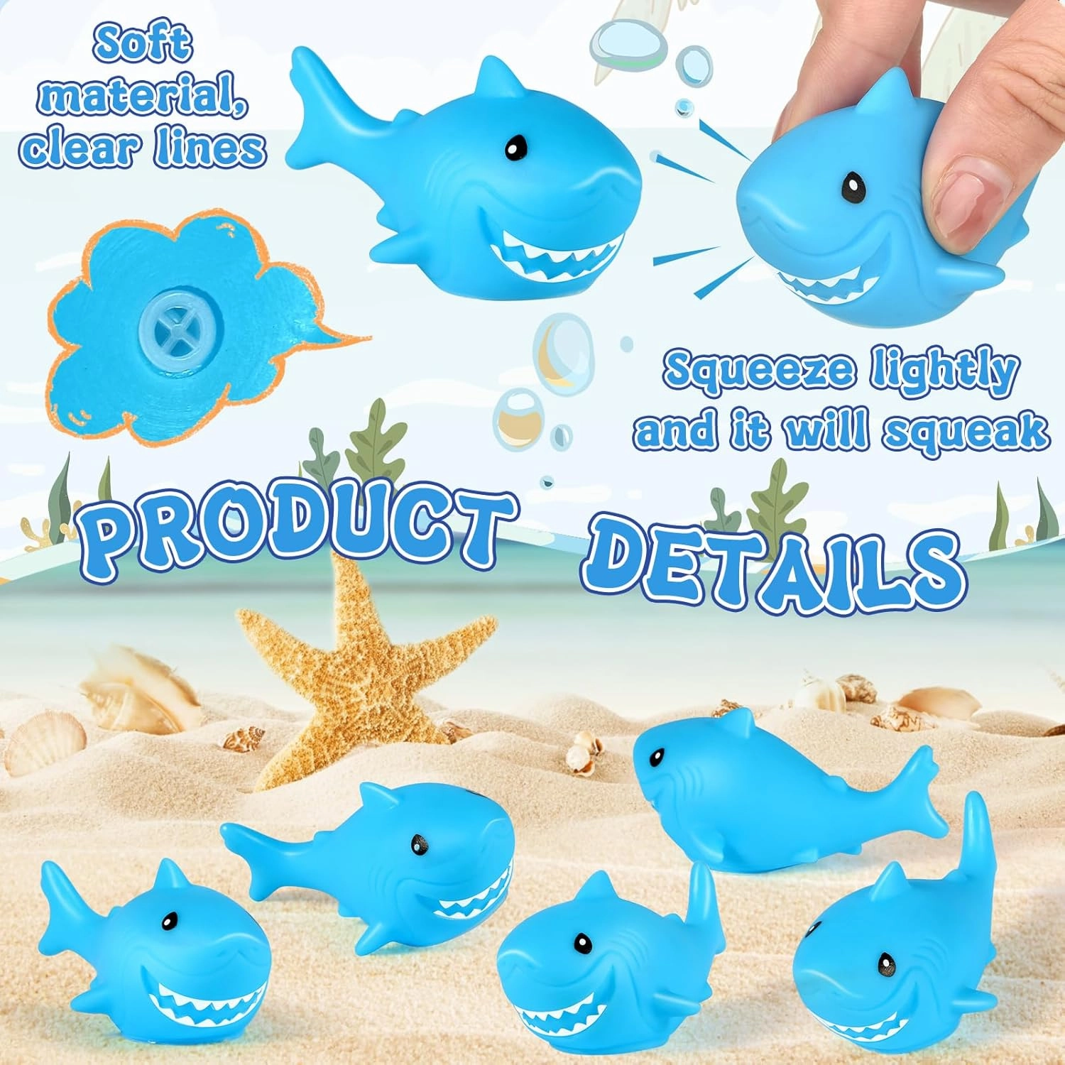 30 Pieces Rubber Sharks Blue Rubber Bath Sharks Cute Squeezable and Squeak Shark Small Bathtub Swimming Toys for Birthday Shower Bathtub Pool Party Favors