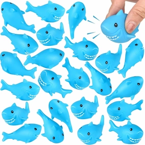30 Pieces Rubber Sharks Blue Rubber Bath Sharks Cute Squeezable and Squeak Shark Small Bathtub Swimming Toys for Birthday Shower Bathtub Pool Party Favors