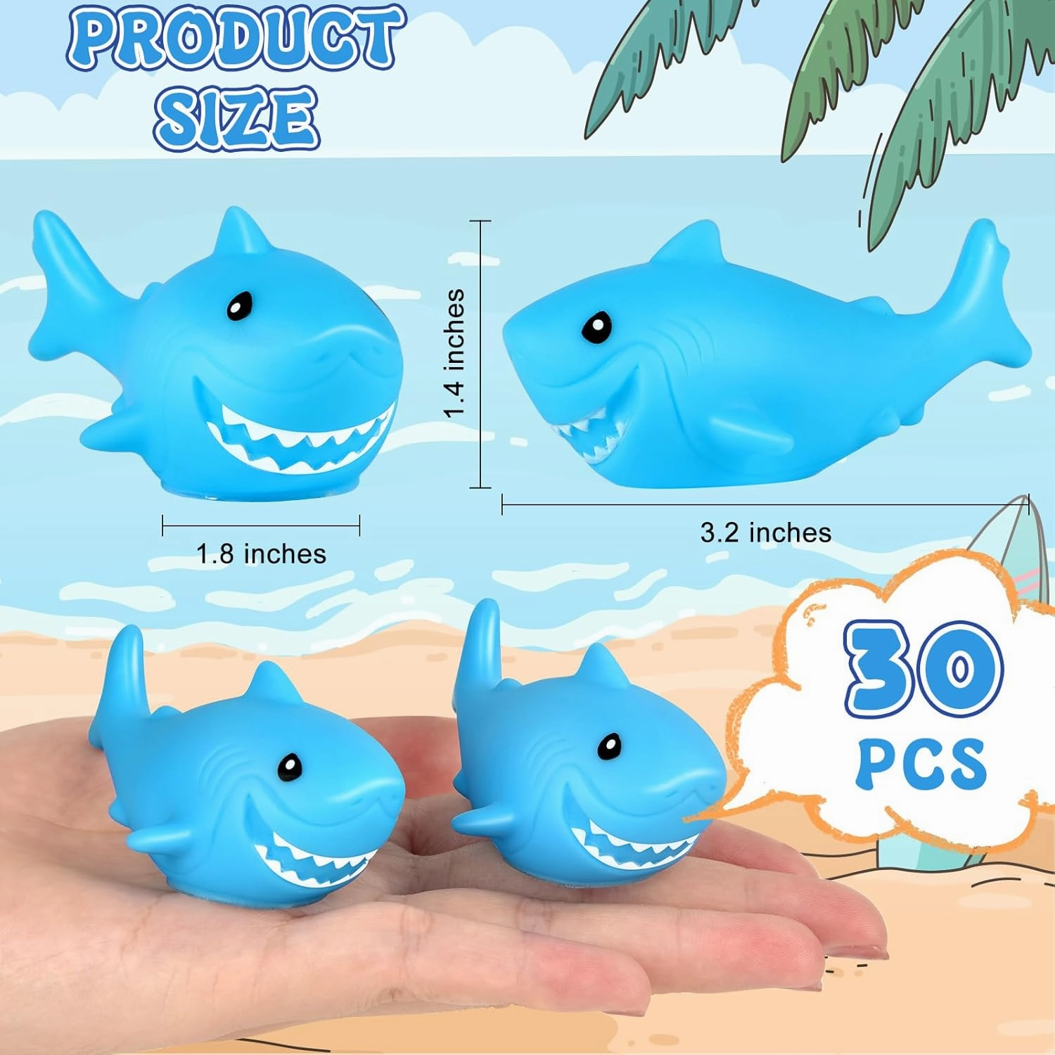 30 Pieces Rubber Sharks Blue Rubber Bath Sharks Cute Squeezable and Squeak Shark Small Bathtub Swimming Toys for Birthday Shower Bathtub Pool Party Favors