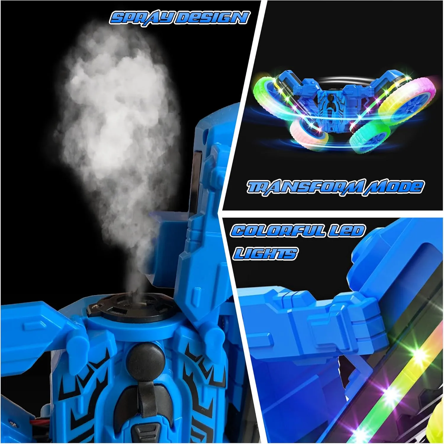 360°Rotating RC Cars with Cool,RC Cars with Sides Light and Headlights,2.4Ghz All Terrain Toy Car for Boys Girls Birthday Gift(Blue)