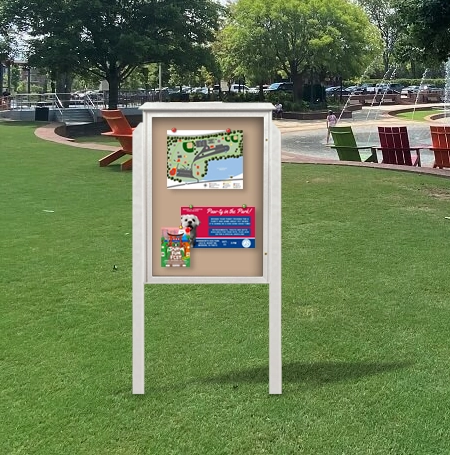 38" x 54" Outdoor Message Center Fabric-Wrapped Magnetic Board with Posts | Standing Single Door Information Board