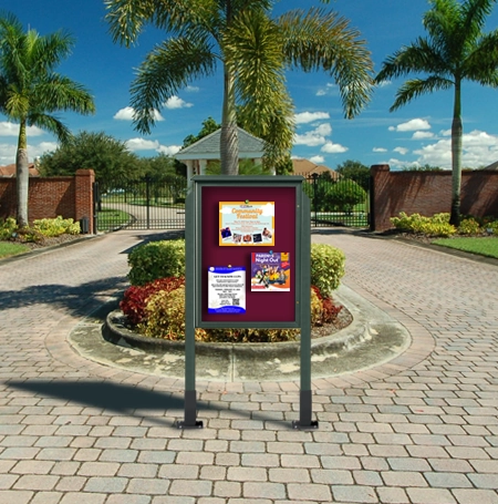 38" x 54" Outdoor Message Center Fabric-Wrapped Magnetic Board with Posts | Standing Single Door Information Board