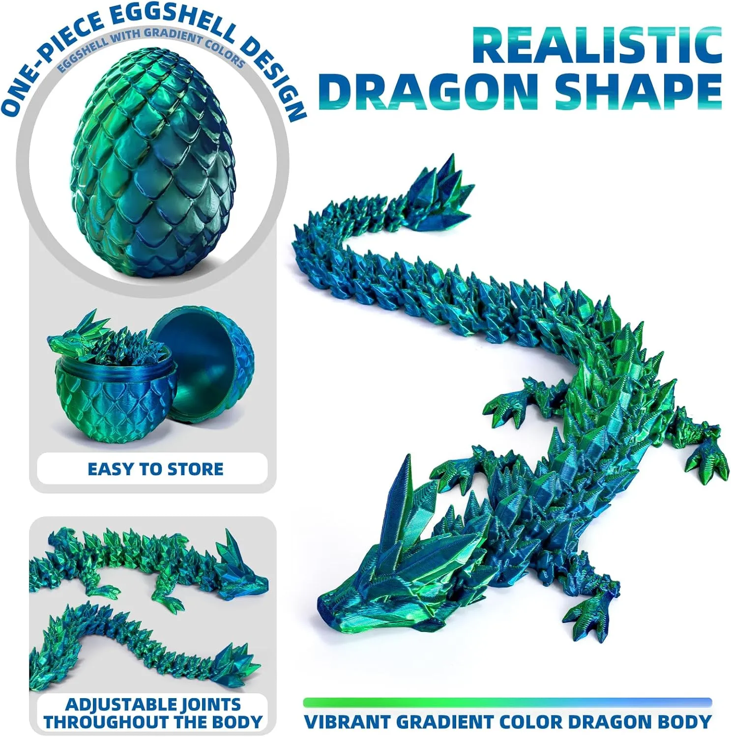 3D Printed Dragon Eggs with Dragon Inside,Articulated Dragon Toys,Fidget Toys for Adults Kids,Prefilled Easter Toys for Easter Hunt,Basket Stuffers Filler,Easter Party Favors,Classroom Prize (Green)