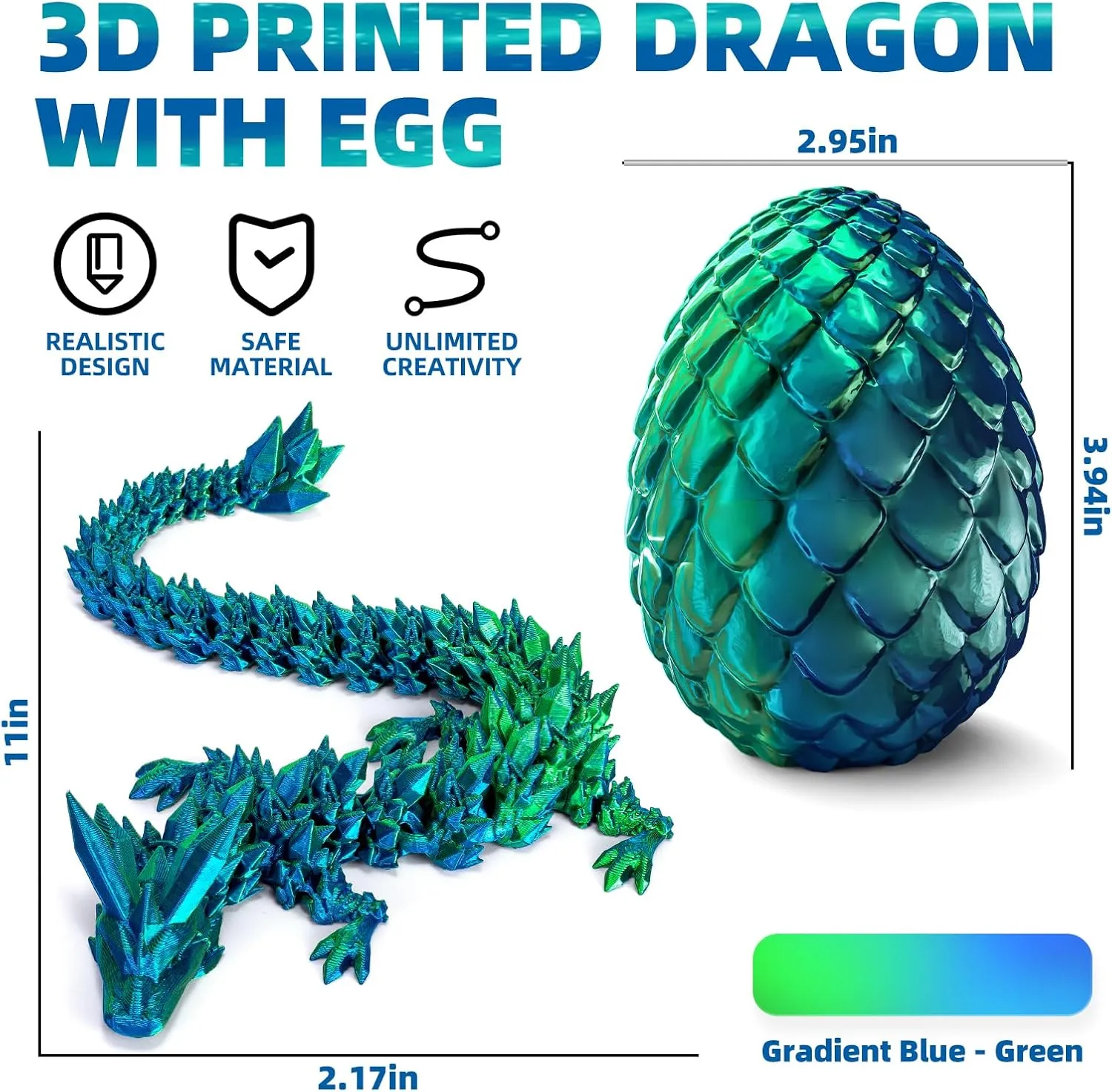 3D Printed Dragon Eggs with Dragon Inside,Articulated Dragon Toys,Fidget Toys for Adults Kids,Prefilled Easter Toys for Easter Hunt,Basket Stuffers Filler,Easter Party Favors,Classroom Prize (Green)