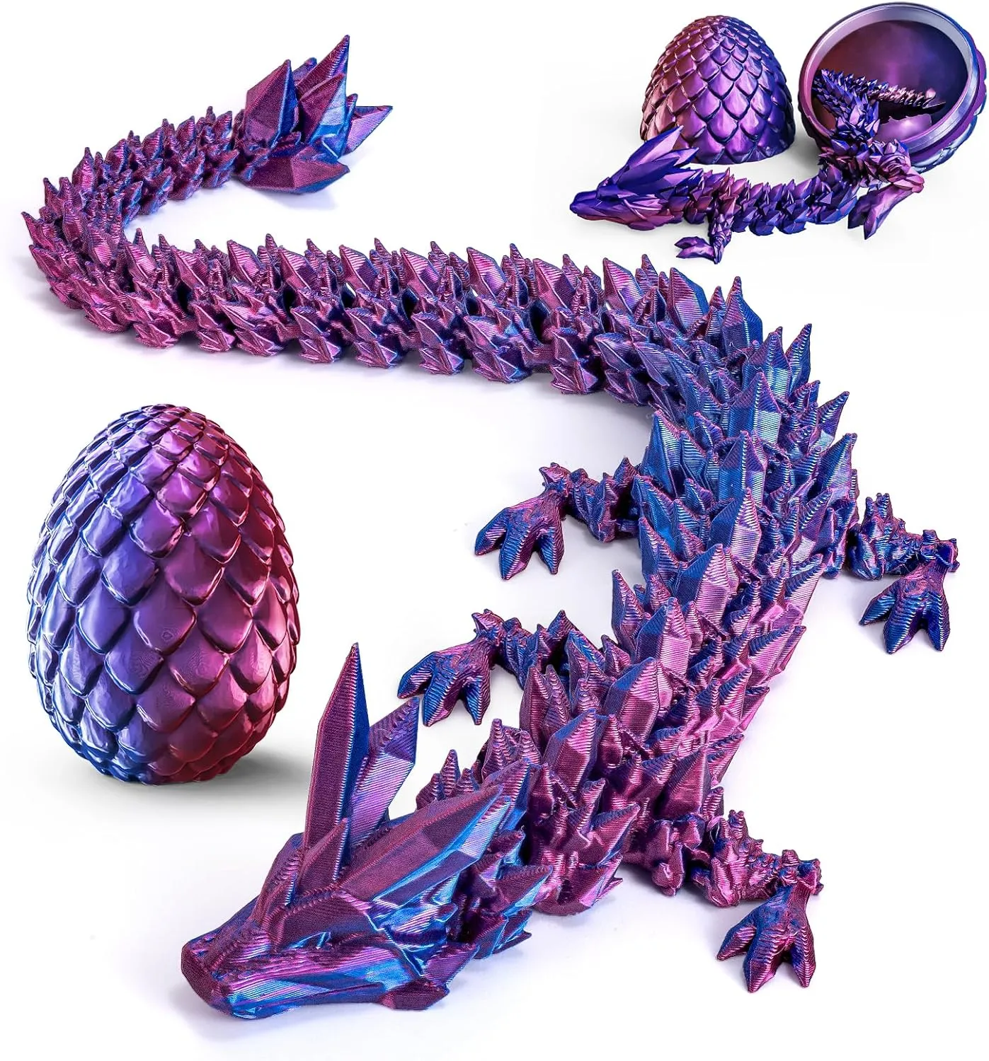 3D Printed Dragon Eggs with Dragon Inside,Articulated Dragon Toys,Fidget Toys for Adults Kids,Prefilled Easter Toys for Easter Hunt,Basket Stuffers Filler,Easter Party Favors,Classroom Prize (Purple)