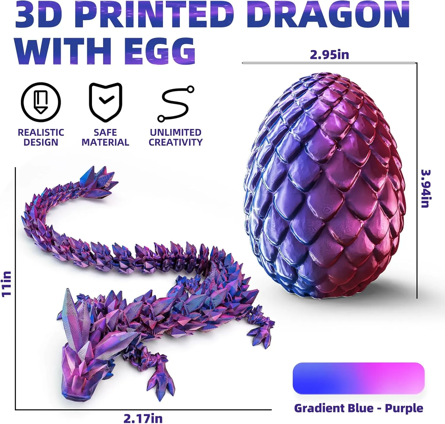 3D Printed Dragon Eggs with Dragon Inside,Articulated Dragon Toys,Fidget Toys for Adults Kids,Prefilled Easter Toys for Easter Hunt,Basket Stuffers Filler,Easter Party Favors,Classroom Prize (Purple)
