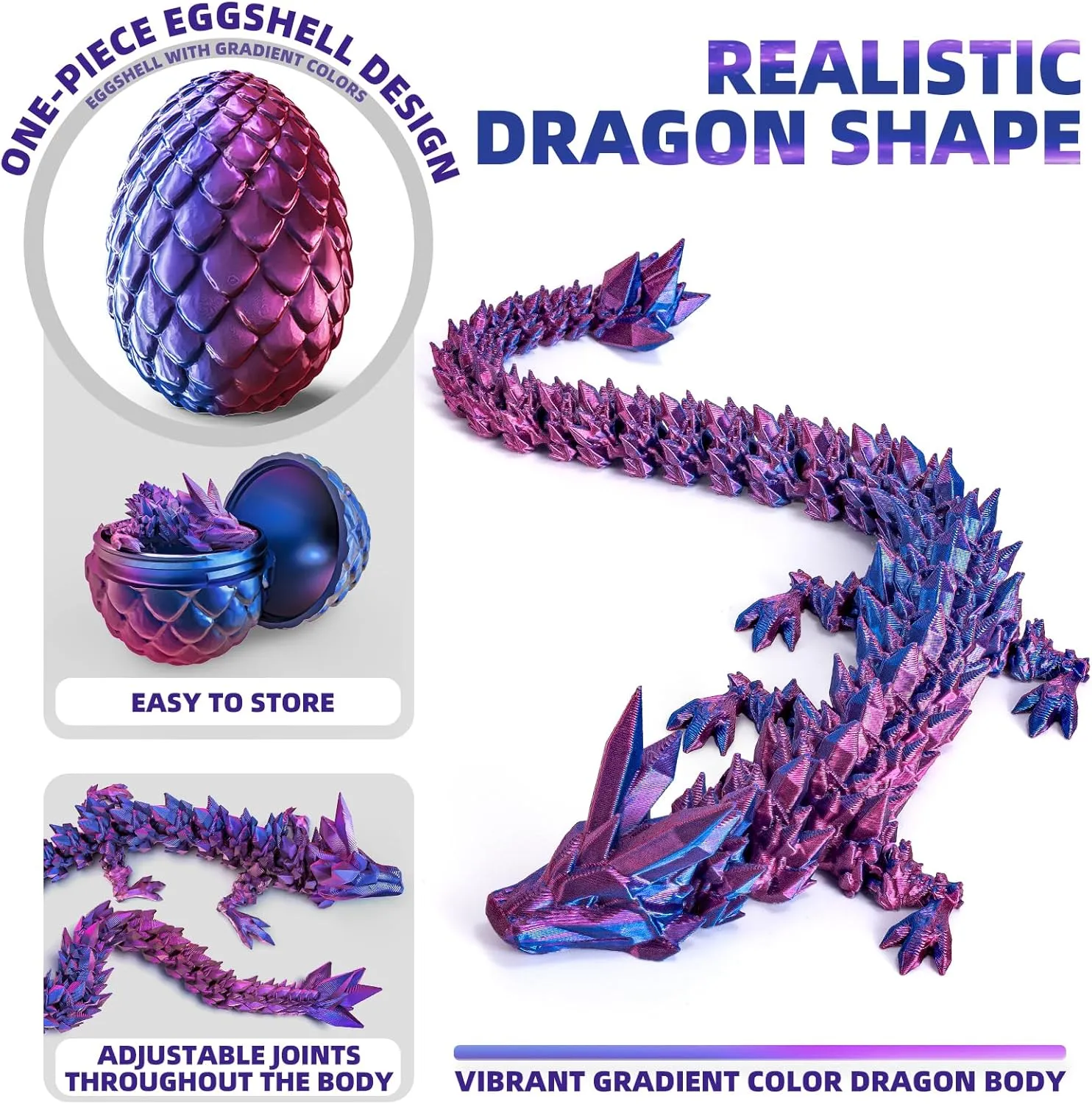 3D Printed Dragon Eggs with Dragon Inside,Articulated Dragon Toys,Fidget Toys for Adults Kids,Prefilled Easter Toys for Easter Hunt,Basket Stuffers Filler,Easter Party Favors,Classroom Prize (Purple)