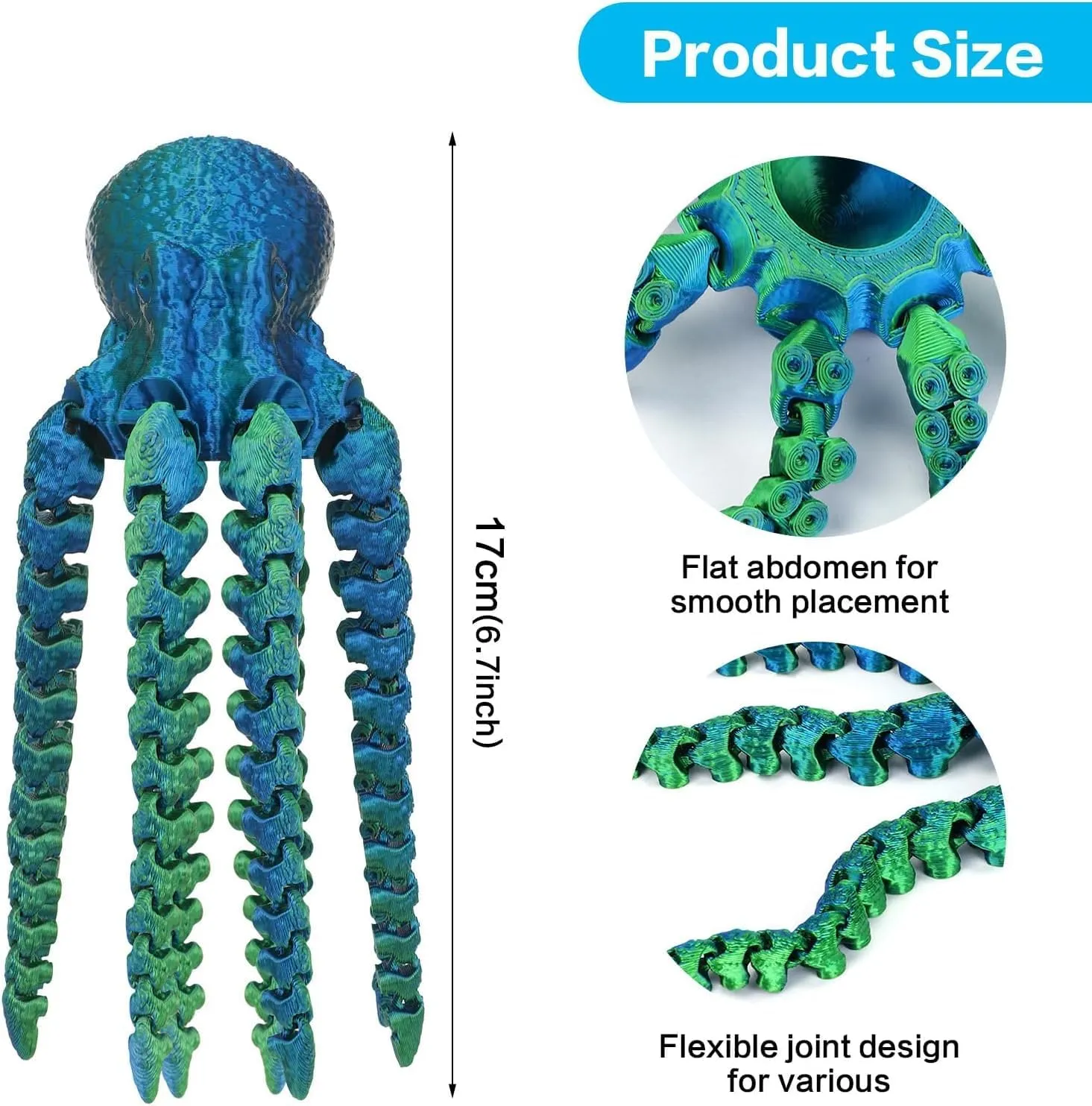 3D Printed Octopus Animals Toy, Octopus Fidget Toy for Autism ADHD 3D Printed Gift DIY Creative Ornament Articulated Dragon Toys Home Decor for Christmas… (Blue)