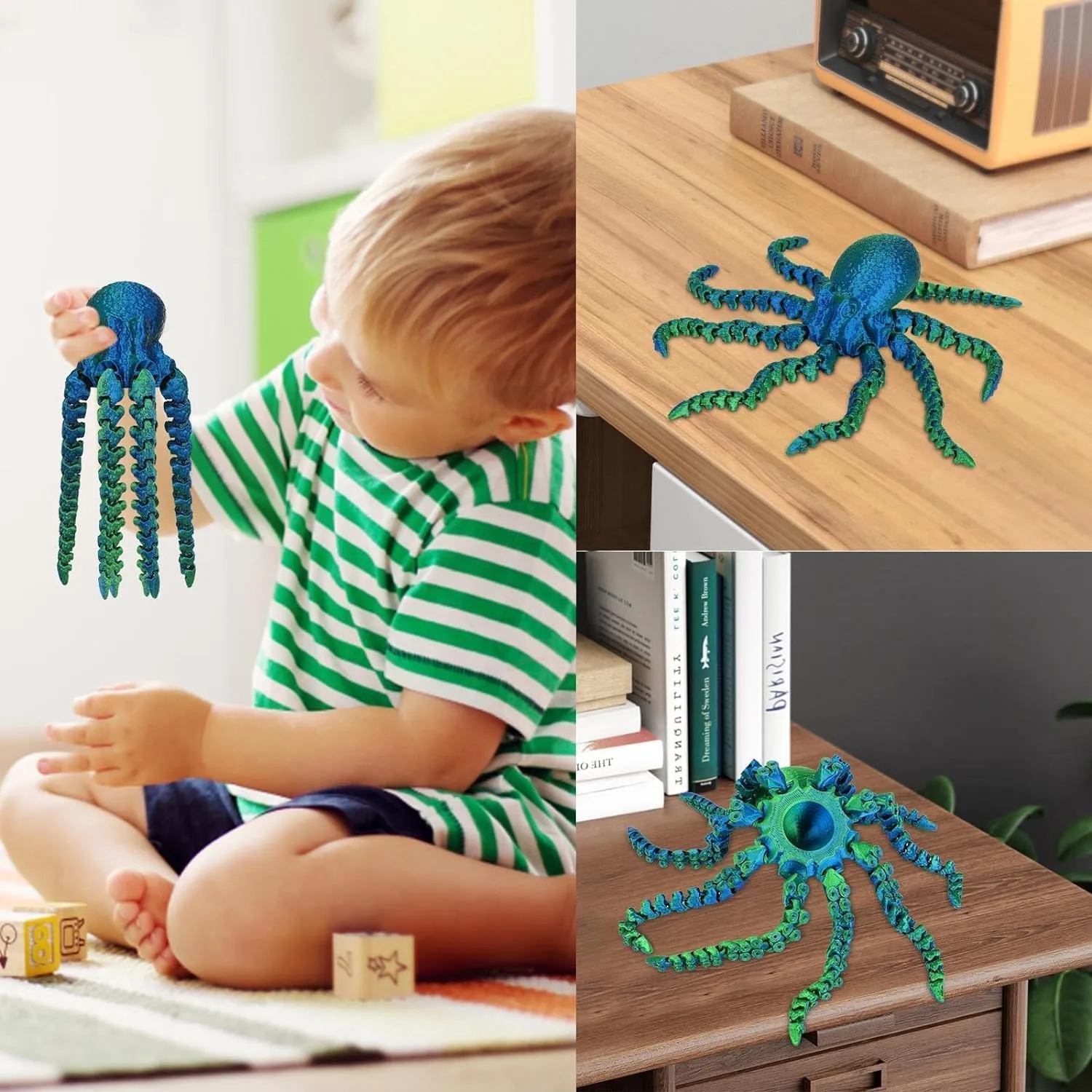 3D Printed Octopus Animals Toy, Octopus Fidget Toy for Autism ADHD 3D Printed Gift DIY Creative Ornament Articulated Dragon Toys Home Decor for Christmas… (Blue)