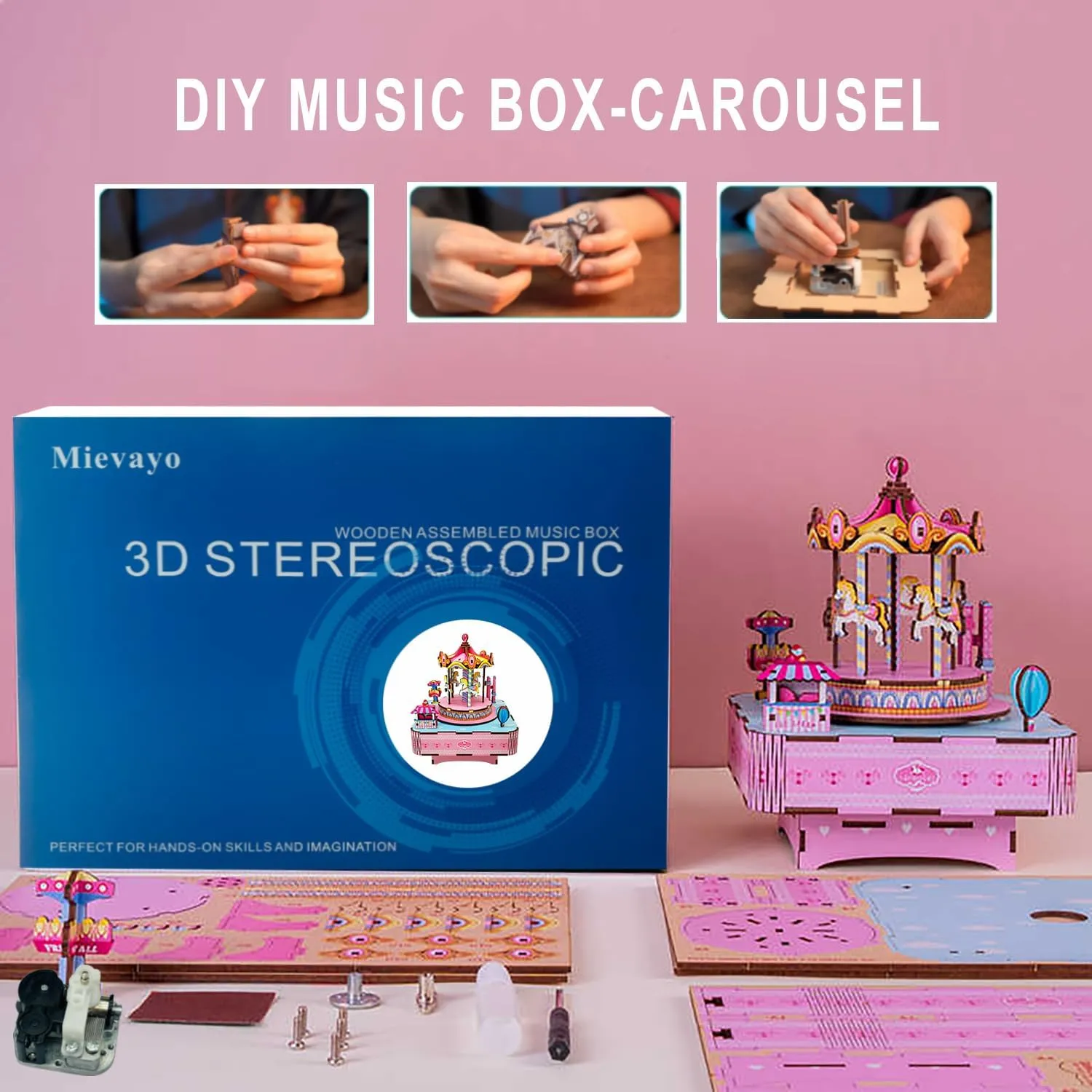 3D Puzzles DIY Carousel Music Box Kit Teens, Boys and Girls, Birthday Gifts, Decoration Crafts（Carousel Music Box）