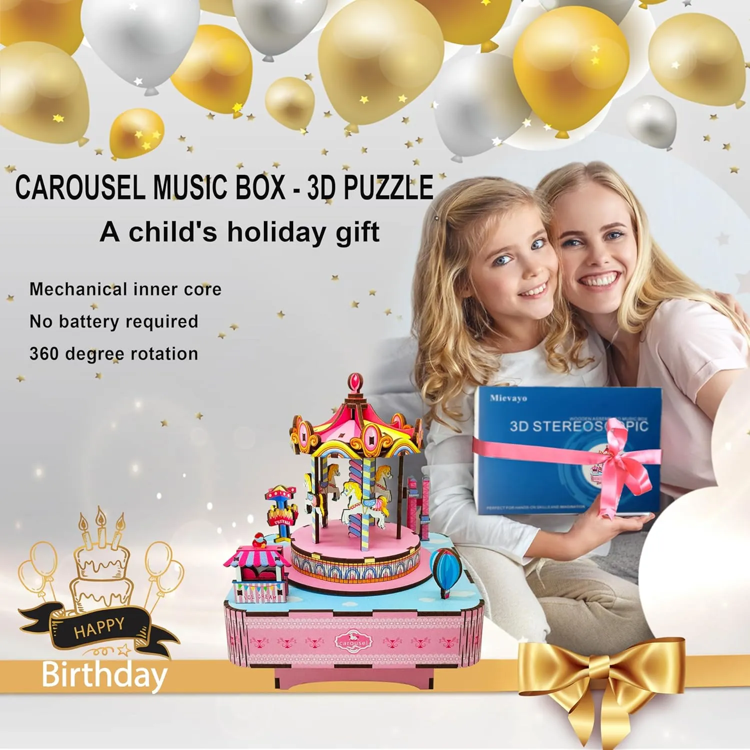 3D Puzzles DIY Carousel Music Box Kit Teens, Boys and Girls, Birthday Gifts, Decoration Crafts（Carousel Music Box）
