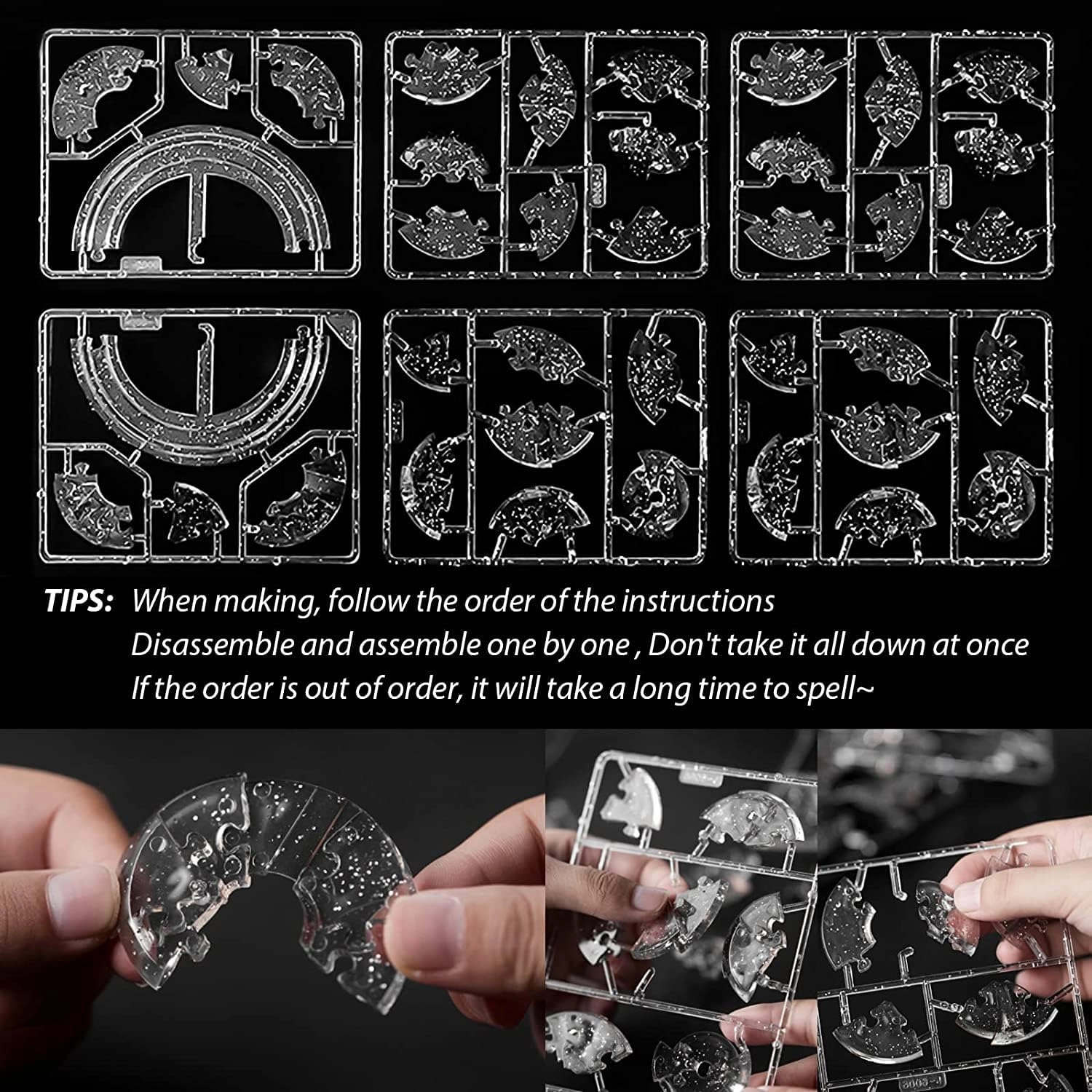 3D Crystal Puzzle, 3D Saturn Puzzle DIY Assembly Brain Teaser with Light-Up Wood Base, Plastic Crystal Fun Model Toy Gift Decoration for Adults & Kids Age 14 and Up, 40 Pieces, Grey