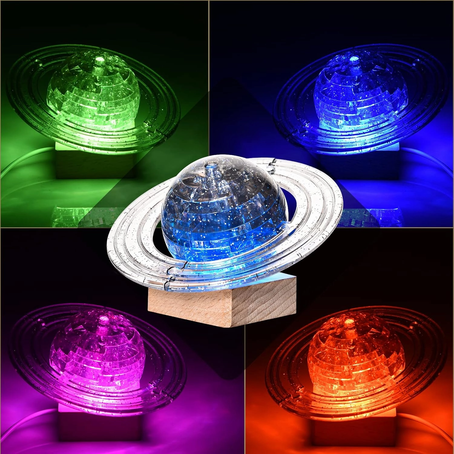 3D Crystal Puzzle, 3D Saturn Puzzle DIY Assembly Brain Teaser with Light-Up Wood Base, Plastic Crystal Fun Model Toy Gift Decoration for Adults & Kids Age 14 and Up, 40 Pieces, Grey