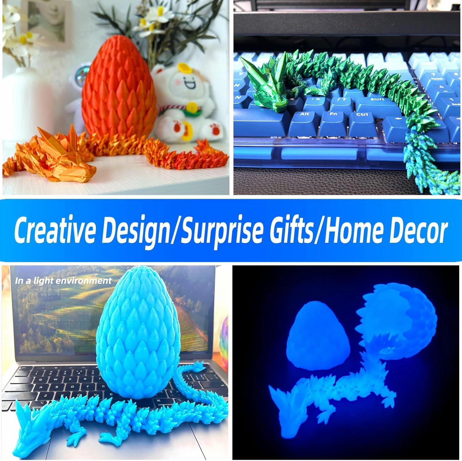 3D Printed Dragon Egg, 15Inch Crystal Dragon,Easter Eggs,Surprise Egg,Fidget Toys for Executive Home Office Decor,Toys for Kids Gifts