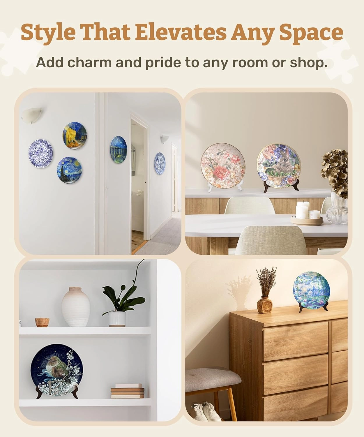 3D Puzzle Plate 124 Pieces - Van Gogh - The Starry Night Unique Gift & Home Décor with Plastic Puzzle Pieces [PL1002]