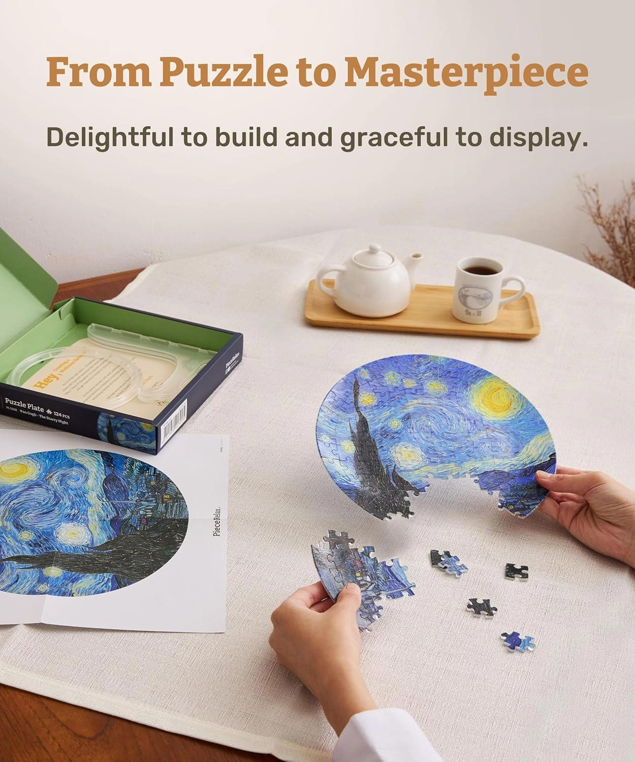 3D Puzzle Plate 124 Pieces - Van Gogh - The Starry Night Unique Gift & Home Décor with Plastic Puzzle Pieces [PL1002]