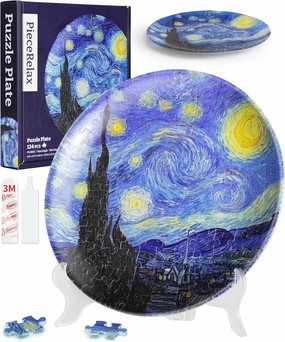 3D Puzzle Plate 124 Pieces - Van Gogh - The Starry Night Unique Gift & Home Décor with Plastic Puzzle Pieces [PL1002]