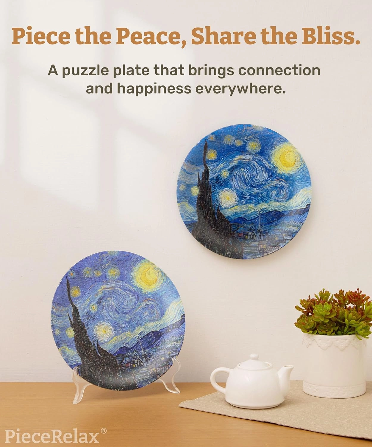 3D Puzzle Plate 124 Pieces - Van Gogh - The Starry Night Unique Gift & Home Décor with Plastic Puzzle Pieces [PL1002]