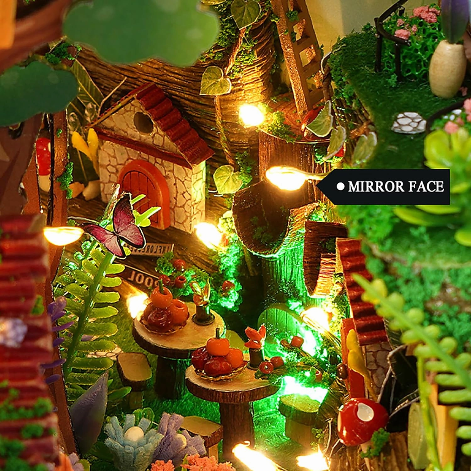 3D Wooden Book Stand Puzzle, DIY Dollhouse Wood Bookends Book Nook Model Building Kit with LED Light for Teens and Adults to Build-Creativity Gift for Christmas(Firefly Forest)