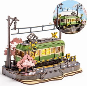 3D Wooden Puzzles for Adults-Sakura Journey Tram, Model Car Kits Building Set for Adults, DIY Hobby Craft Kits Creative Gift STEM Toy for Girls Boys (223PCS)