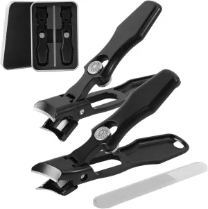 3pcs Lux German Grip Nail Clippers for Men,Black Ultra Sharp Toe Nail Clipper Set,Large Nail Clippers with Catcher,No Splash Toenail Clippers for Thick Toenails,Portable Fingernail Clipper for Seniors