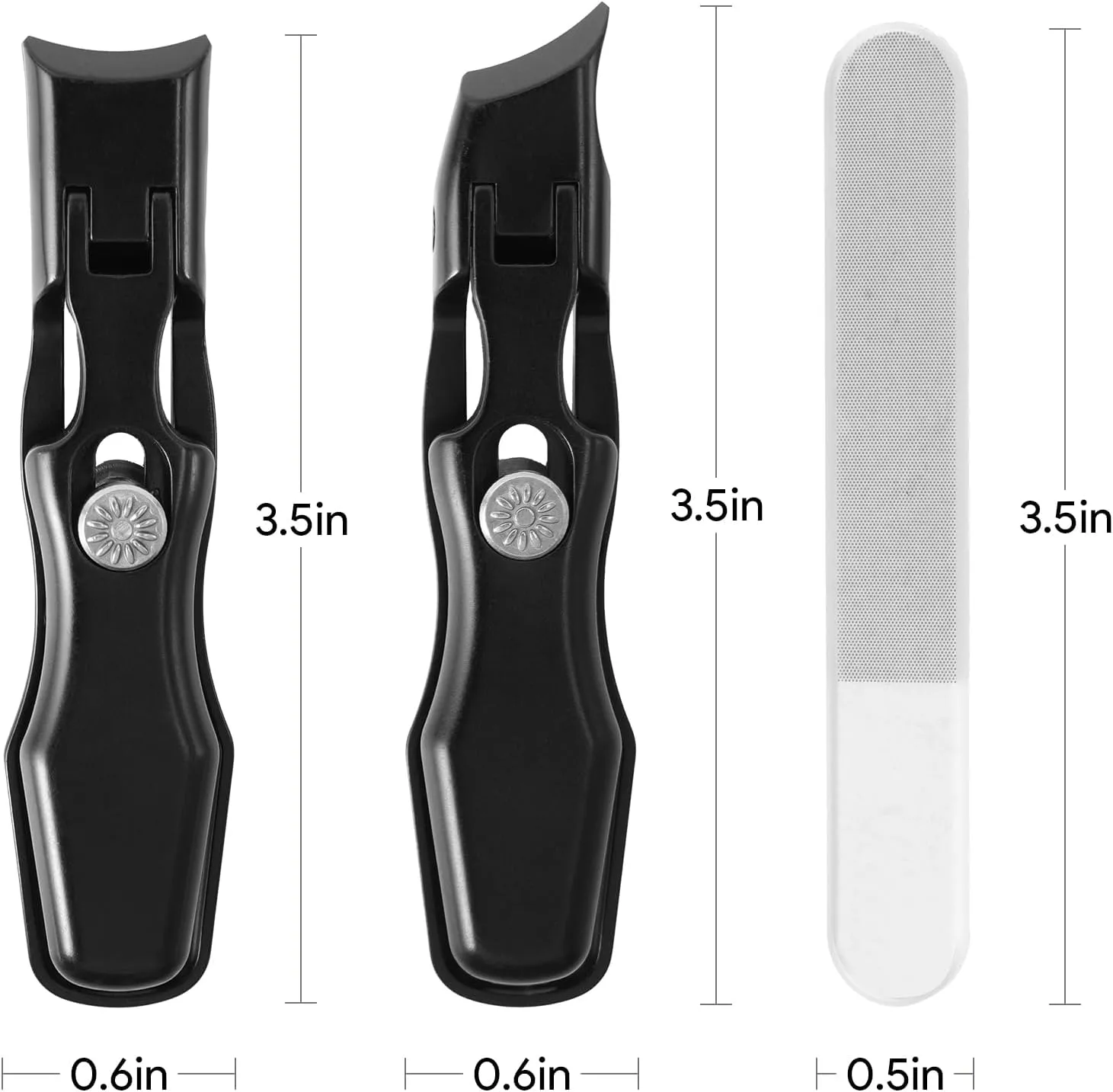 3pcs Lux German Grip Nail Clippers for Men,Black Ultra Sharp Toe Nail Clipper Set,Large Nail Clippers with Catcher,No Splash Toenail Clippers for Thick Toenails,Portable Fingernail Clipper for Seniors